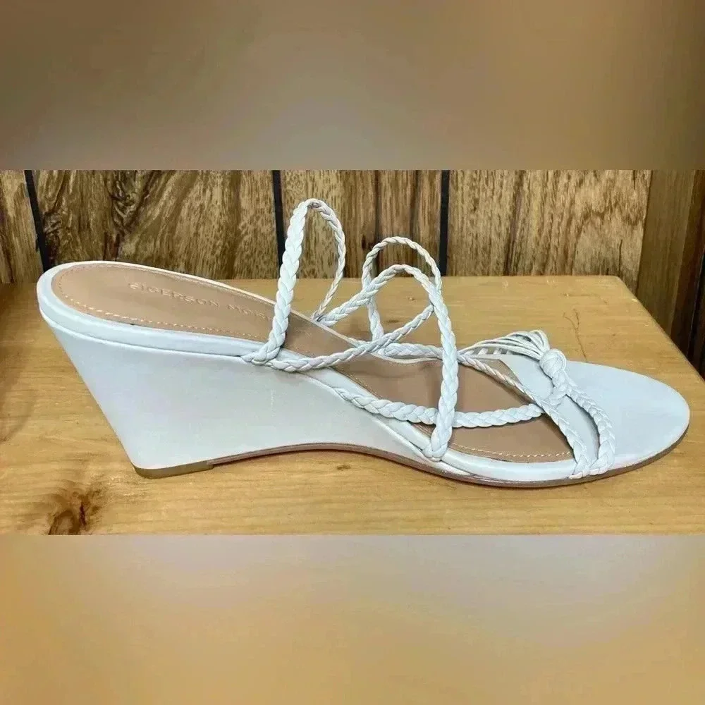 SIGERSON MORRISON White Braided Leather Strappy Wedge Sandal Sz 39 Shoes Maddie - Picture 7 of 10